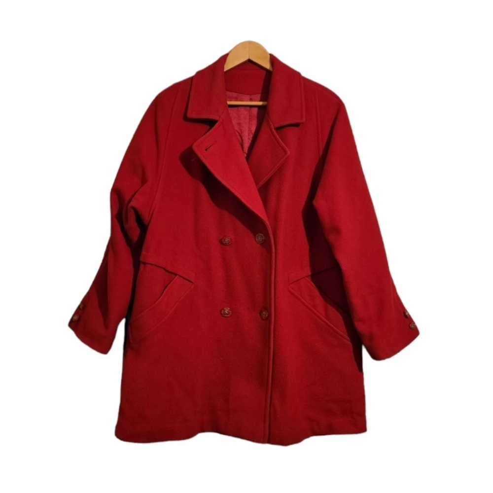 Vintage Red 100% Wool Double Breast Coat Fully Lined Made in Canada